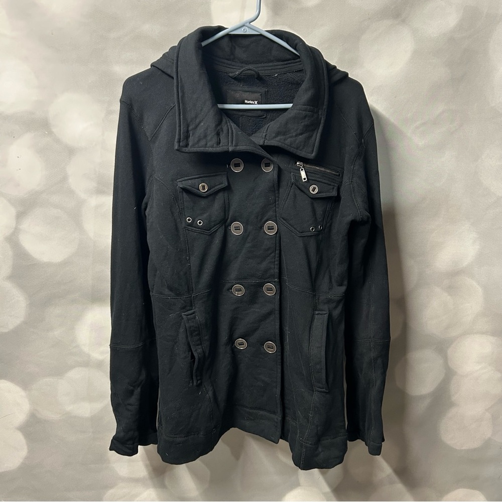 Black Women's Double-Breasted Hooded Jacket